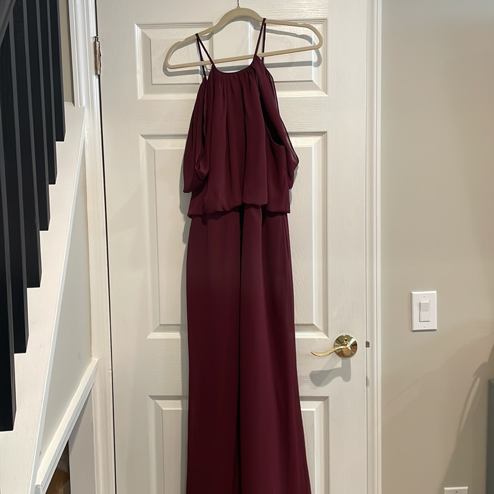 Bill Levkoff bridesmaids dress in wine color